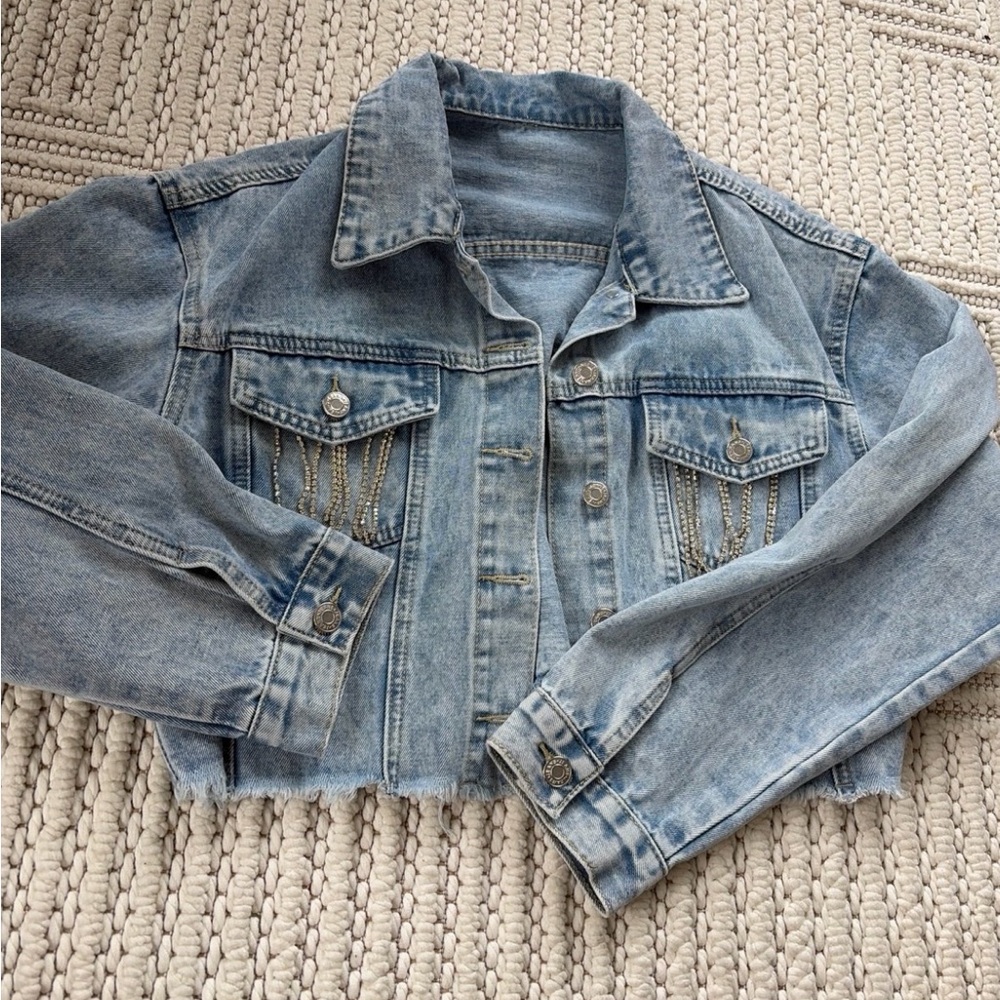 Light Blue Denim Jacket with Studded Details